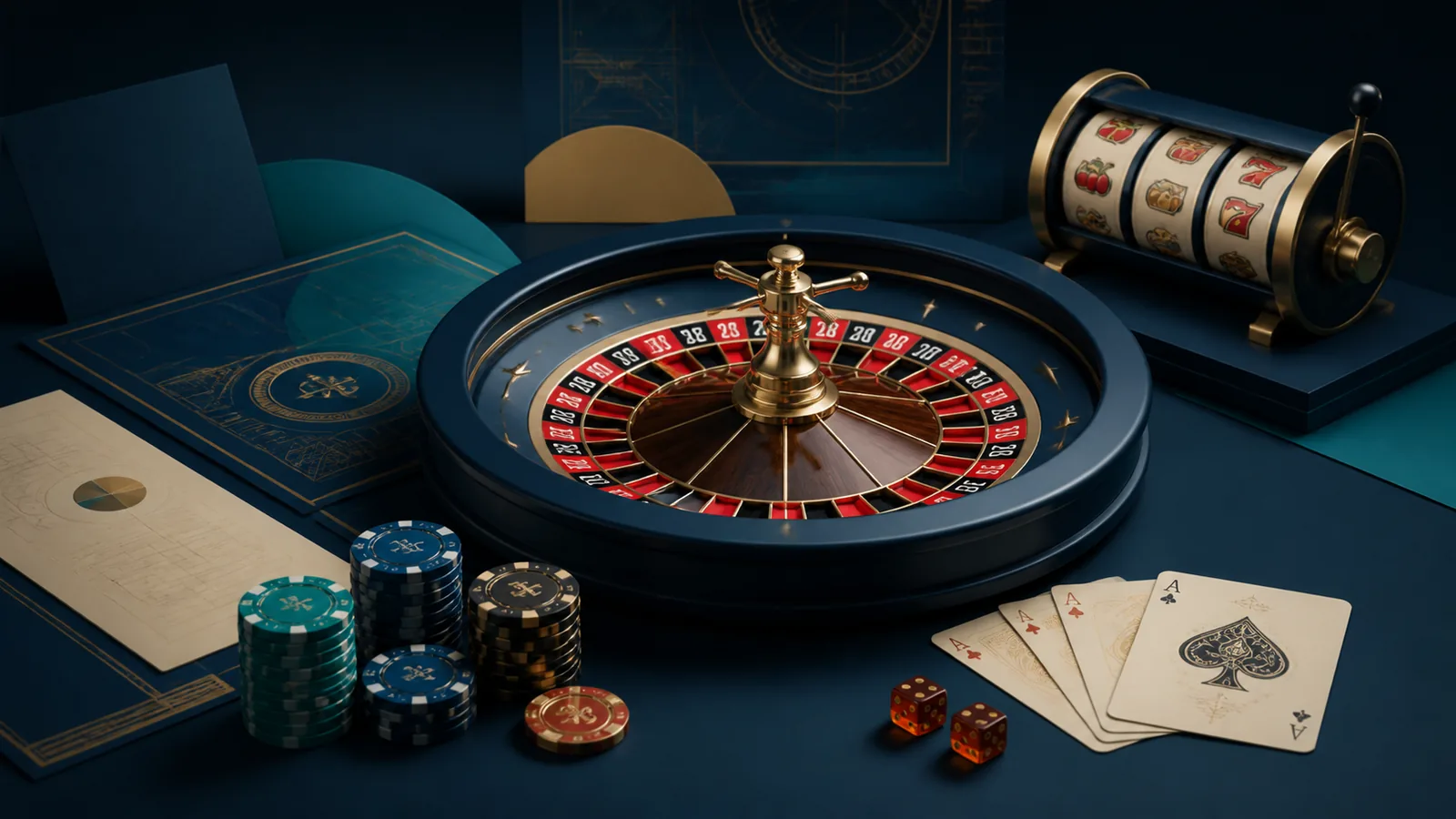 Roleta, cartas e elementos de jogos em composição editorial sobre o 89q